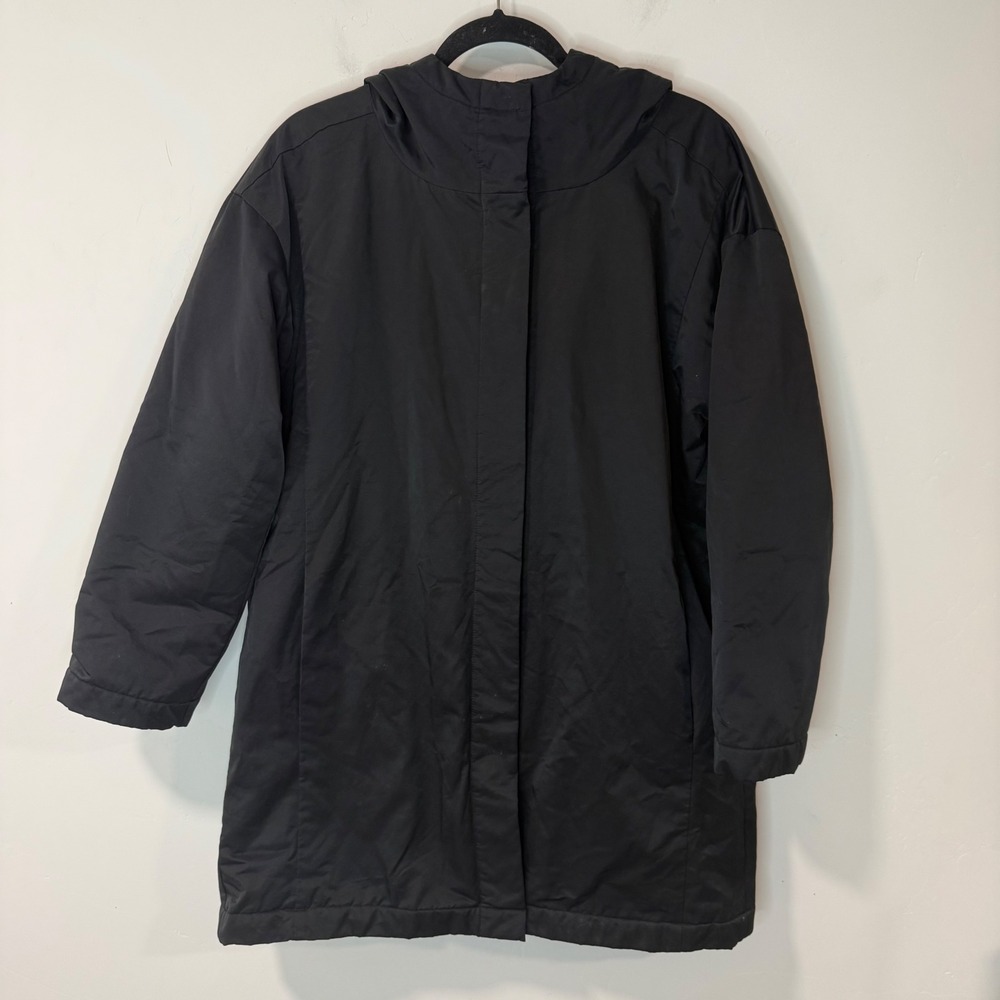 Eileen Fisher Womens Hooded Parka S Black Excellent Fleece Lined Organic Cotton